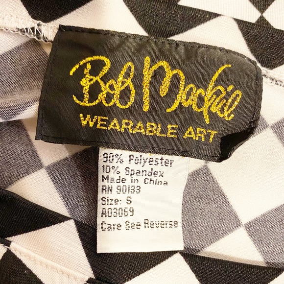Bob Mackie | Vintage Black White Checkerboard Checkers Spandex Long Sleeve Top - Picture 4 of 5